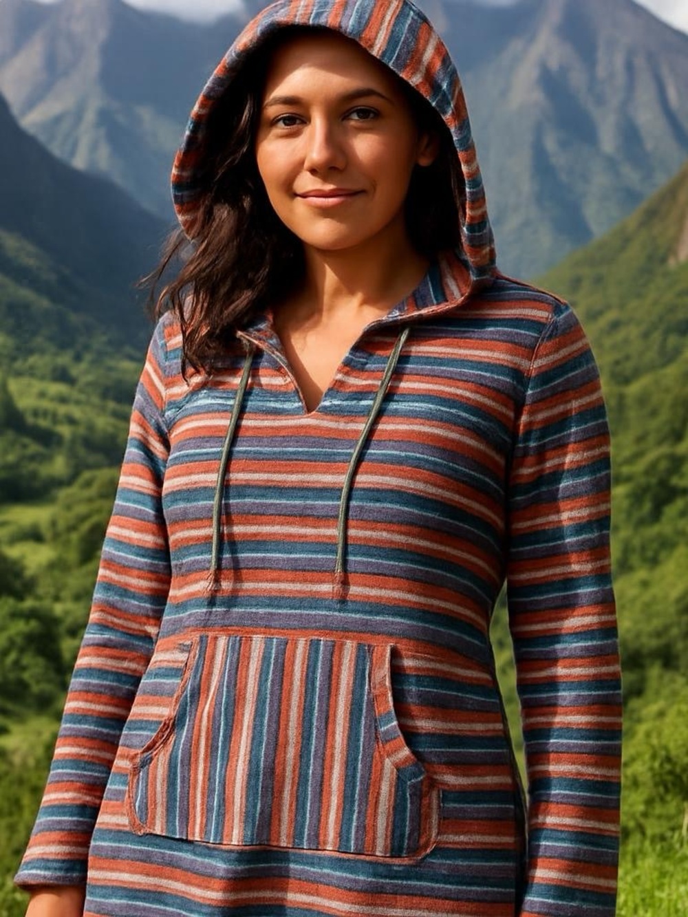 Hobie Colorful Striped Beach Pullover Poncho Hoodie Size 16